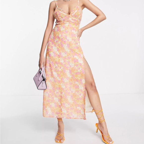 ASOS Dresses & Skirts - ASOS DESIGN cami pleated midi dress with if split in coral floral print